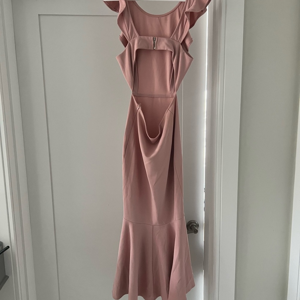 Saints and Secrets midi dress with ruffle sleeves and cut outs